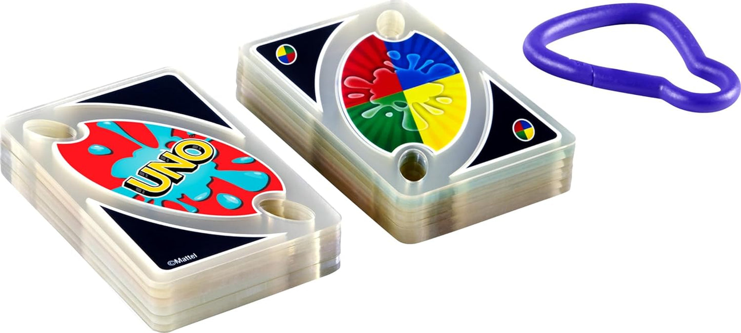 ​UNO Splash Card Game for Outdoor Camping, Travel and Family Night with Water-Resistent Plastic Cards