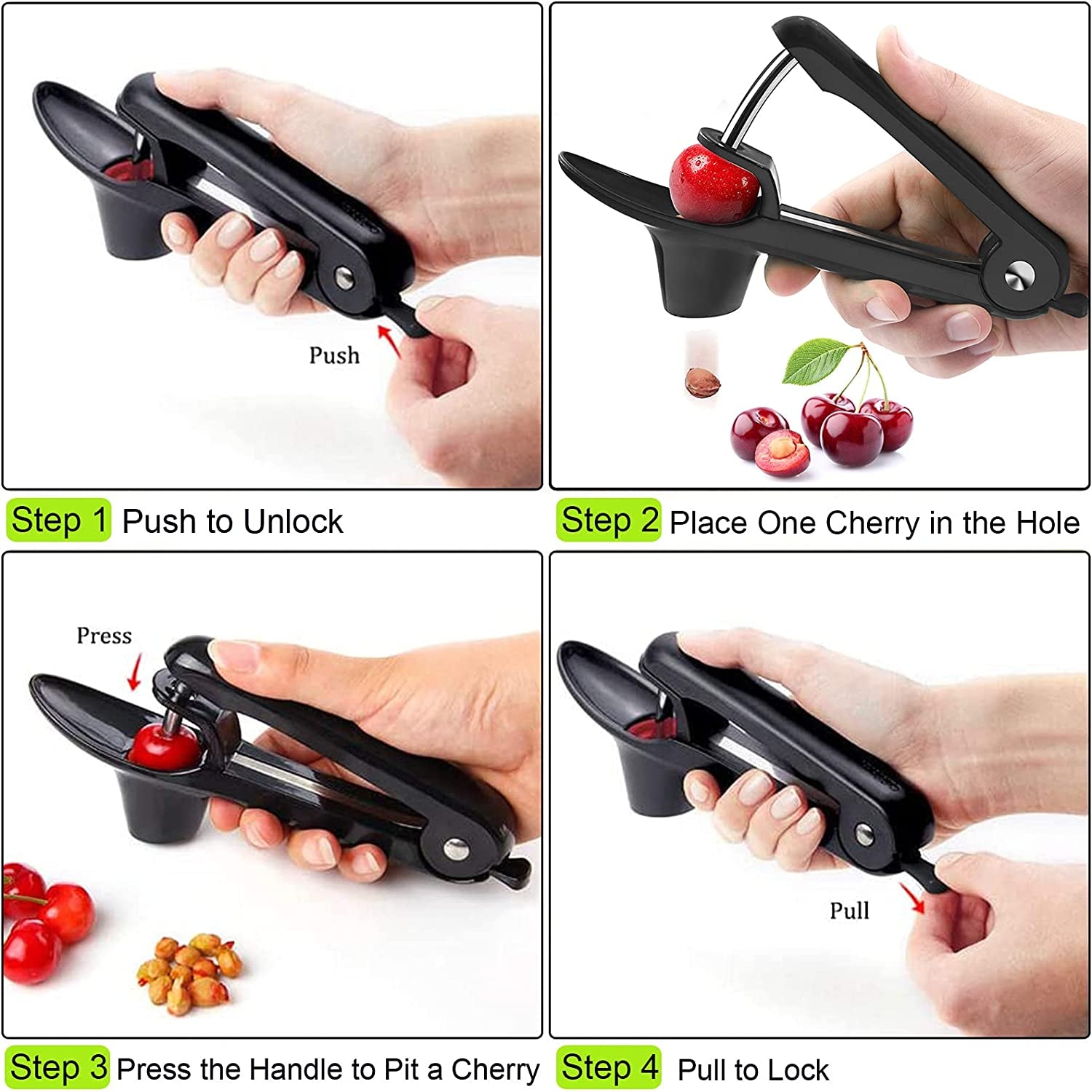 Cherry Pitter, Olive Pitter Tool, Cherry Pitter Tool Remover, Fruit Pit Core Remover with Space-Saving Lock Design for Make Fresh Cherry Dishes and Cocktail Cherries