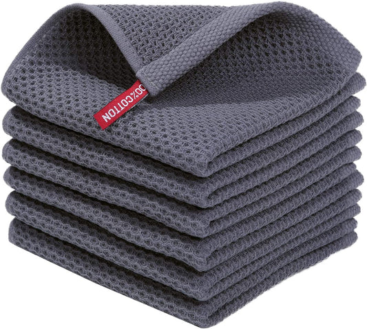 100% Cotton Waffle Weave Kitchen Dish Cloths, Ultra Soft Absorbent Quick Drying Dish Towels, 12X12 Inches, 6-Pack, Dark Grey