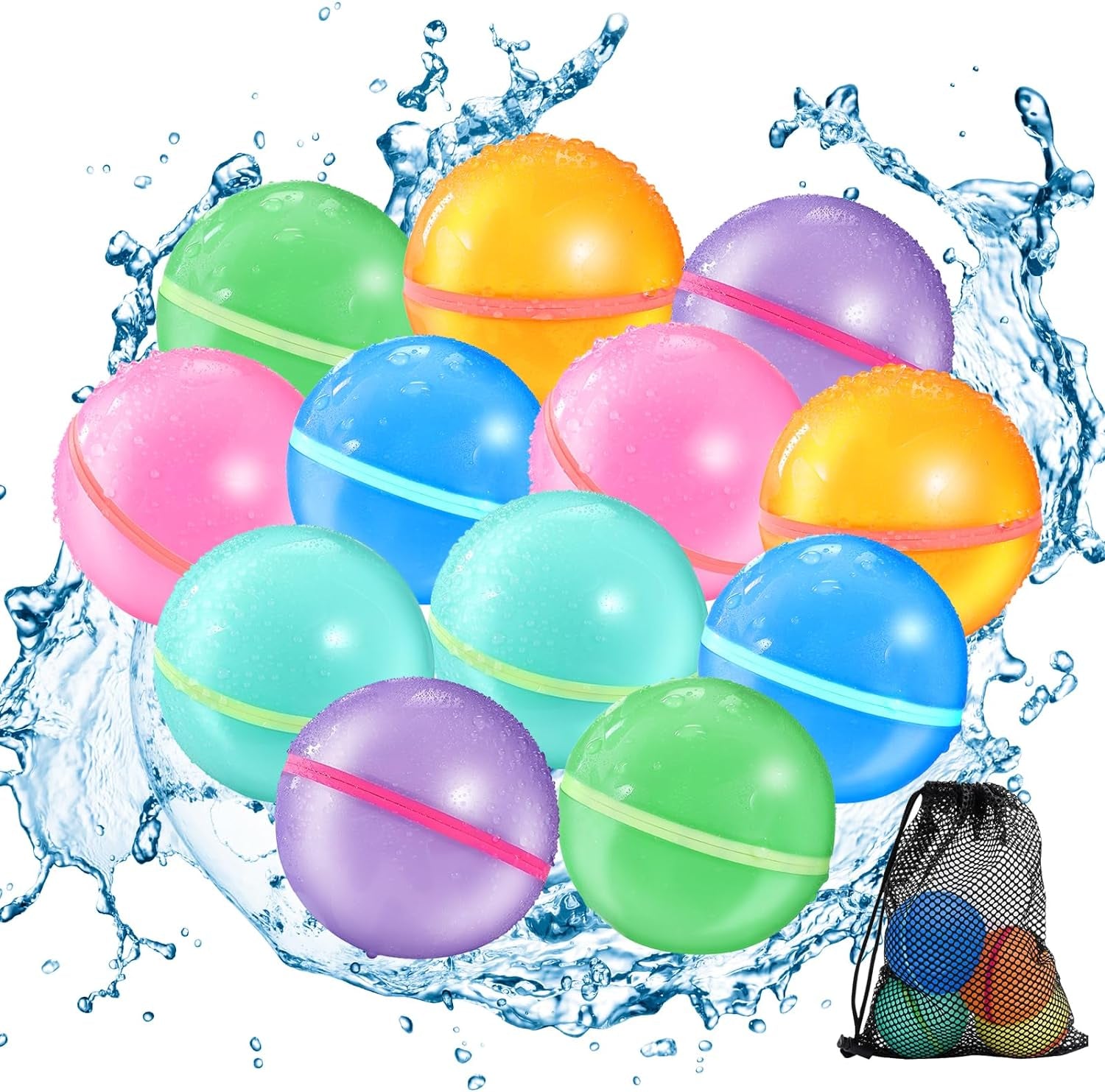 12Pcs Reusable Water Balloons, Magnetic Self Sealing Quick Fill Water Balloons, Summer Water Toys Refillable Water Bomb, Outdoor Pool Toys, Used for Water Fight Game, Summer Party.