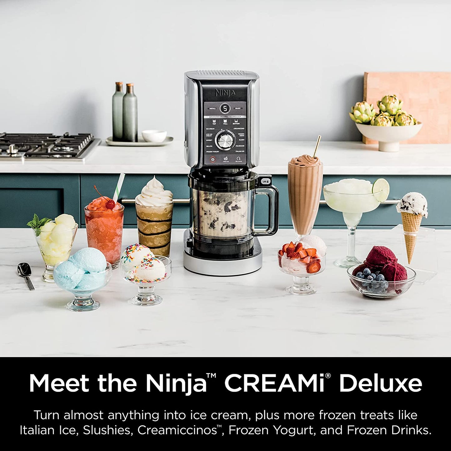 NC501 Creami Deluxe 11-In-1 Ice Cream & Frozen Treat Maker for Ice Cream, Sorbet, Milkshakes, Frozen Drinks & More, 11 Programs, Perfect for Kids, Silver, 11 Functions + (2) 24 Oz. Pints