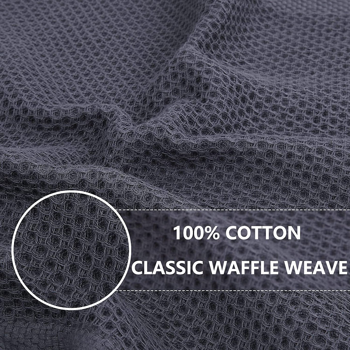 100% Cotton Waffle Weave Kitchen Dish Cloths, Ultra Soft Absorbent Quick Drying Dish Towels, 12X12 Inches, 6-Pack, Dark Grey