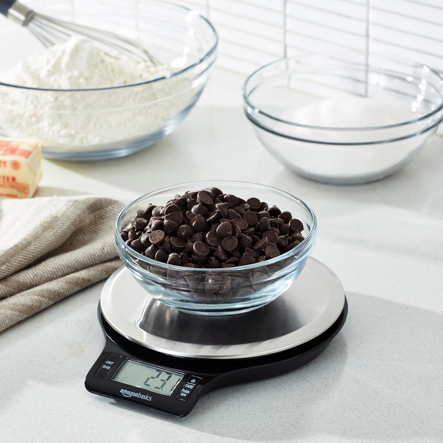 Digital Kitchen Scale with LCD Display, Batteries Included, Weighs up to 11 Pounds, Black and Stainless Steel