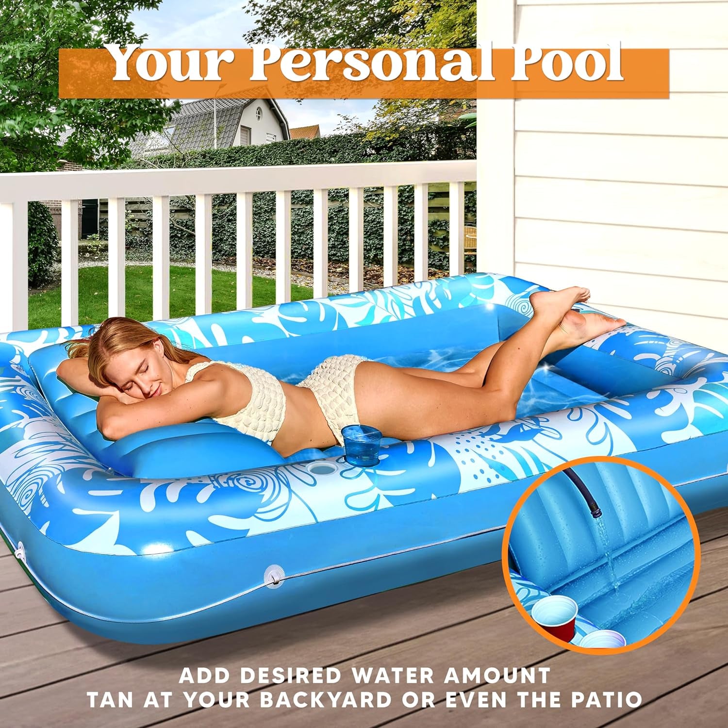 Inflatable Tanning Pool Lounger Float for Adults, 70" X 46" Large Suntan Tub Pool Floats Sun Tan Tub Ice Bath Tub Tanning Bed Blow up Pool Raft Lounge Floatie, L-Blue