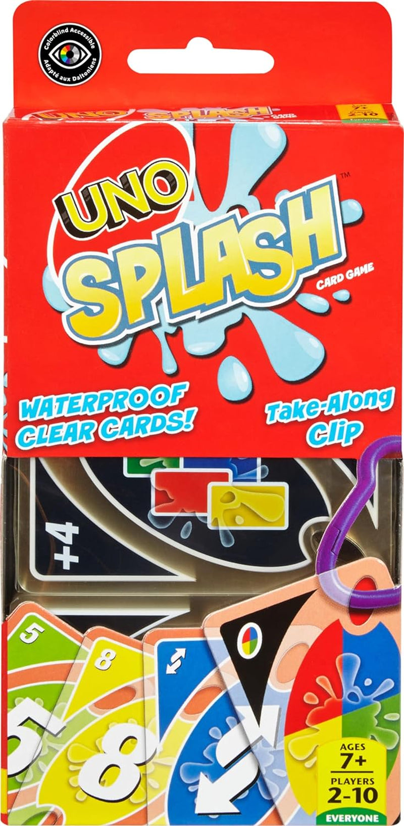 ​UNO Splash Card Game for Outdoor Camping, Travel and Family Night with Water-Resistent Plastic Cards