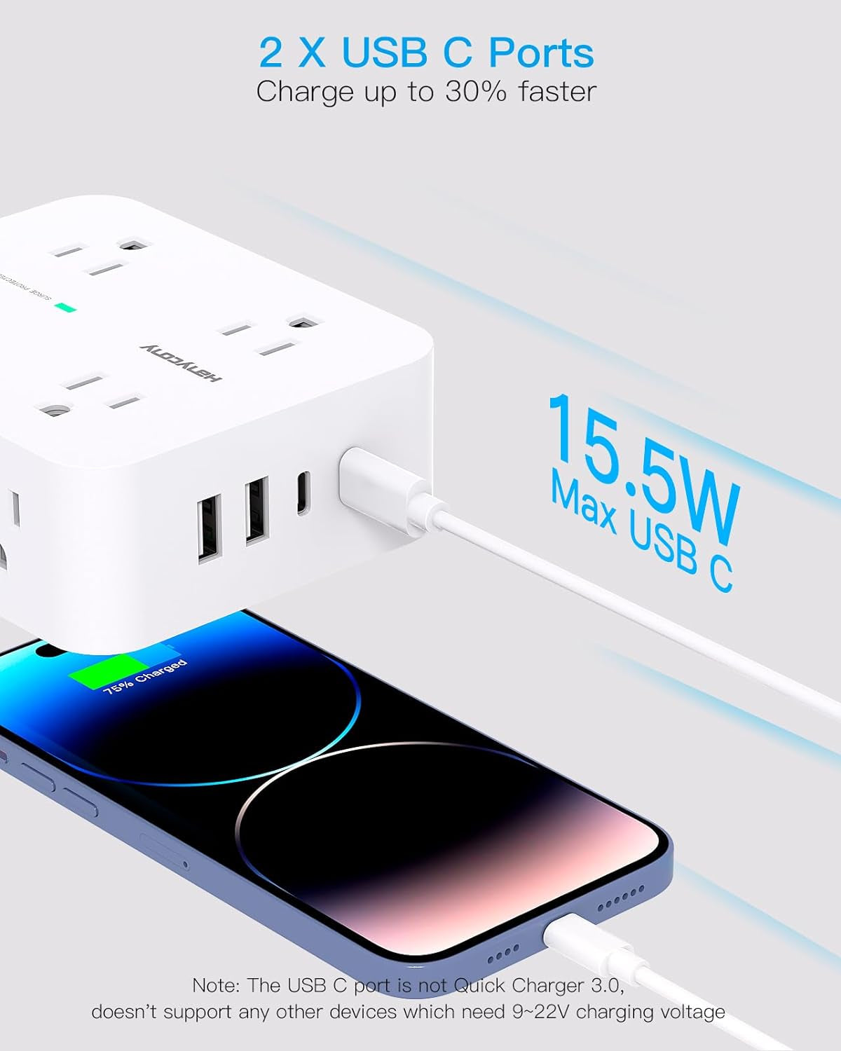 Surge Protector Power Strip - 8 Outlets with 4 USB (2 USB C) Charging Ports, Multi Plug Outlet Extender, 5Ft Braided Extension Cord, Flat Plug Wall Mount Desk USB Charging Station for Home Office ETL