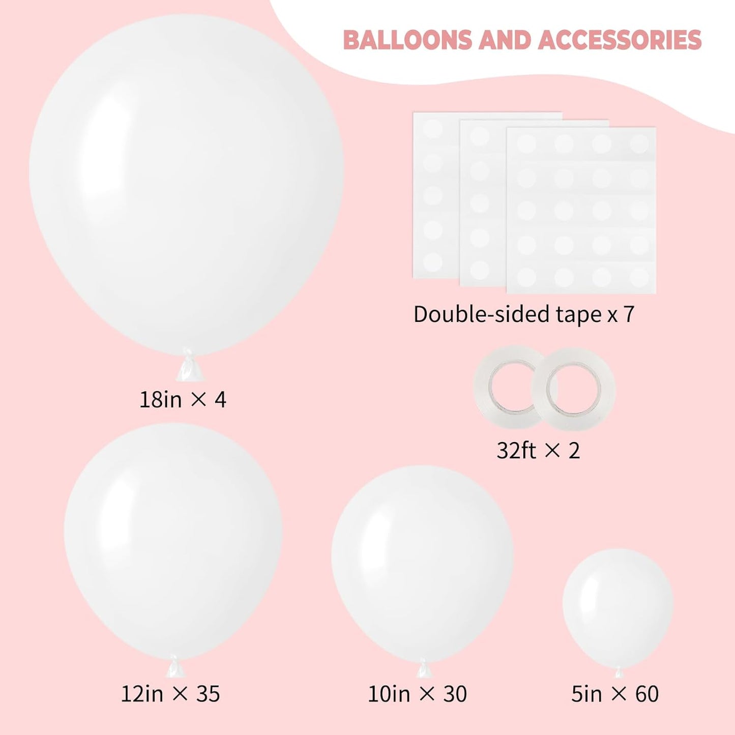 129Pcs White Balloons Different Sizes 18 12 10 5 Inch for Garland Arch,Party Latex Balloons for Birthday Party Wedding Anniversary Baby Shower Party Decoration