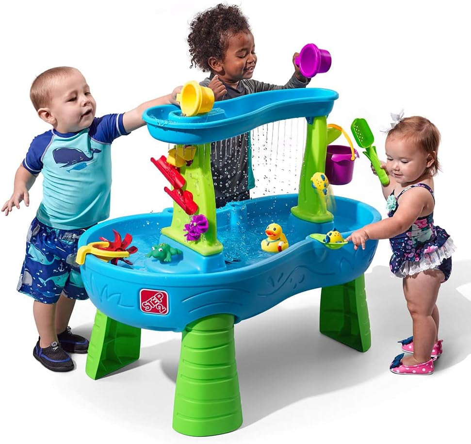 Rain Showers Splash Pond Toddler Water Table, Kids Water and Sand Activity Sensory Playset, Summer Outdoor Toys, 13 Piece Toy Accessories, for Toddles 1.5+ Years Old