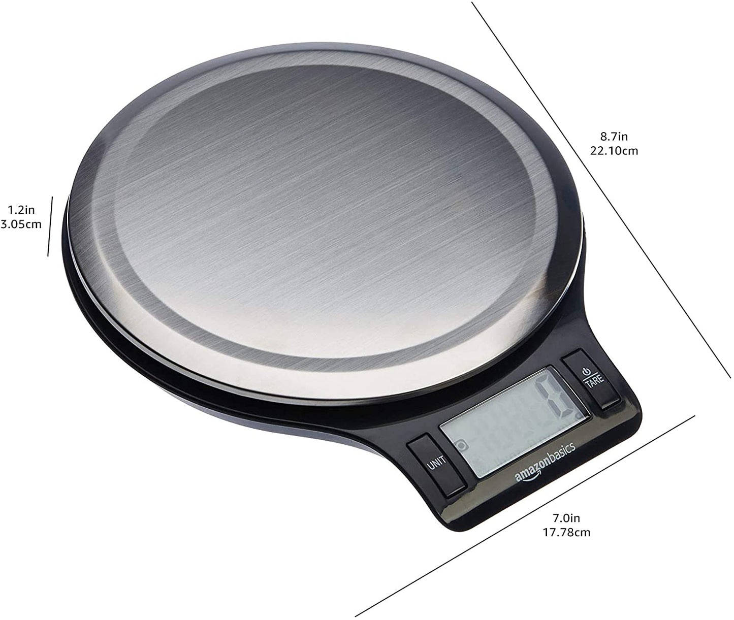 Digital Kitchen Scale with LCD Display, Batteries Included, Weighs up to 11 Pounds, Black and Stainless Steel