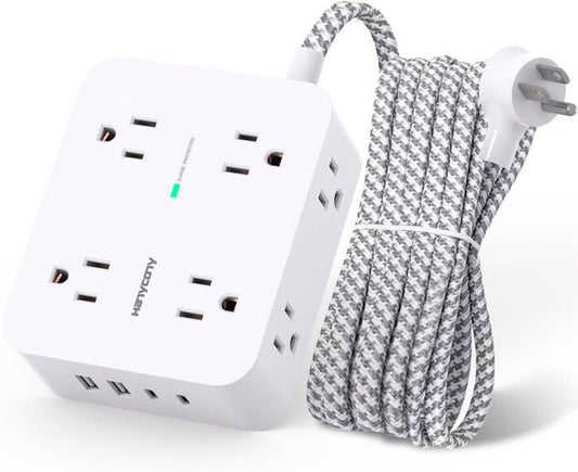 Surge Protector Power Strip - 8 Outlets with 4 USB (2 USB C) Charging Ports, Multi Plug Outlet Extender, 5Ft Braided Extension Cord, Flat Plug Wall Mount Desk USB Charging Station for Home Office ETL