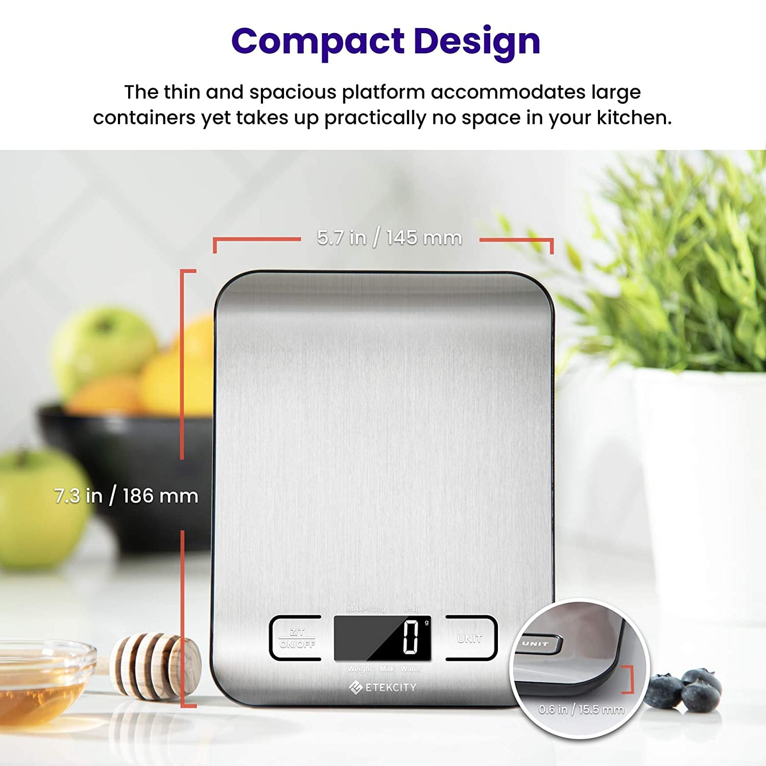 Food Scale, Digital Kitchen Scale, 304 Stainless Steel, Weight in Grams and Ounces for Baking, Cooking, and Meal Prep, LCD Display, Medium