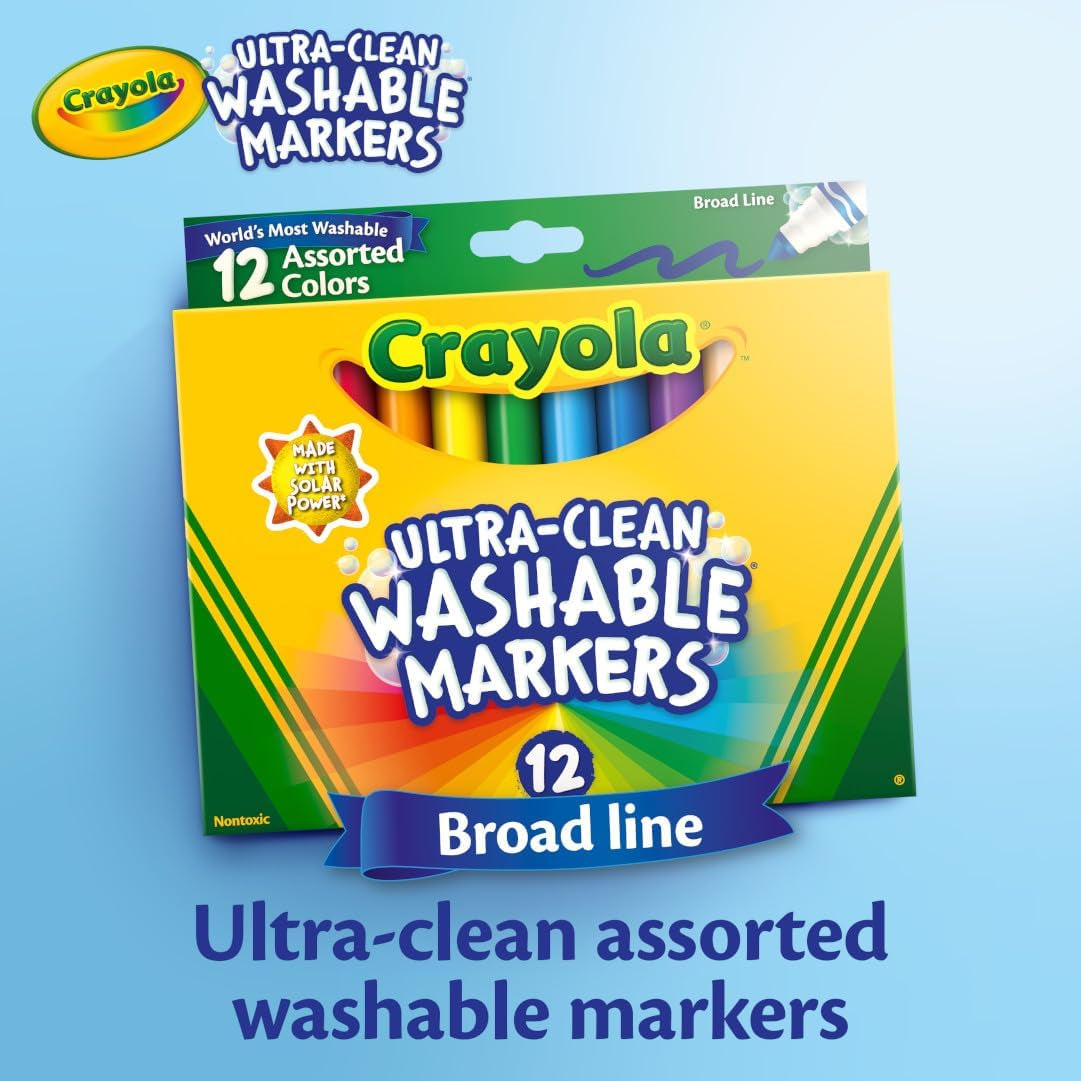 Broad Line Markers (12Ct), Washable Markers for Kids, Classroom Supplies for Teachers, Kids Back to School Supplies, 3+