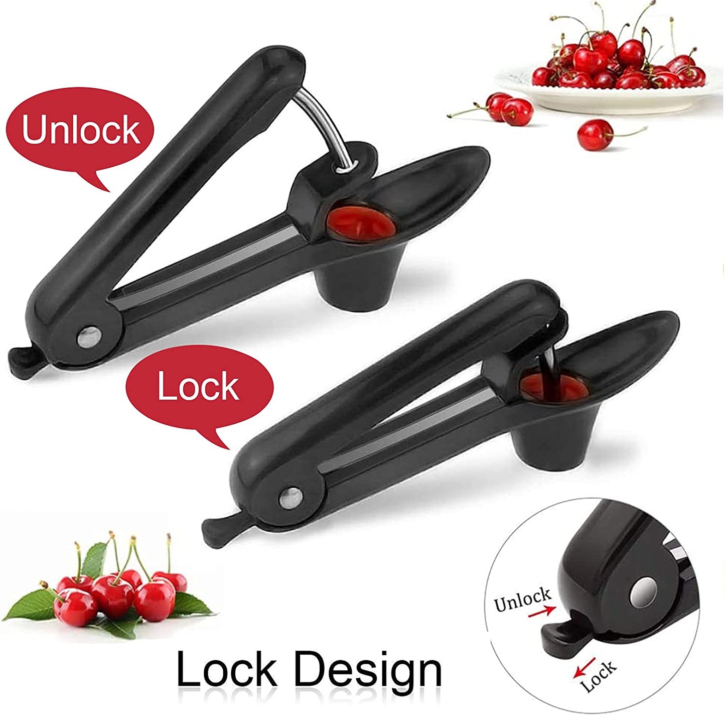 Cherry Pitter, Olive Pitter Tool, Cherry Pitter Tool Remover, Fruit Pit Core Remover with Space-Saving Lock Design for Make Fresh Cherry Dishes and Cocktail Cherries