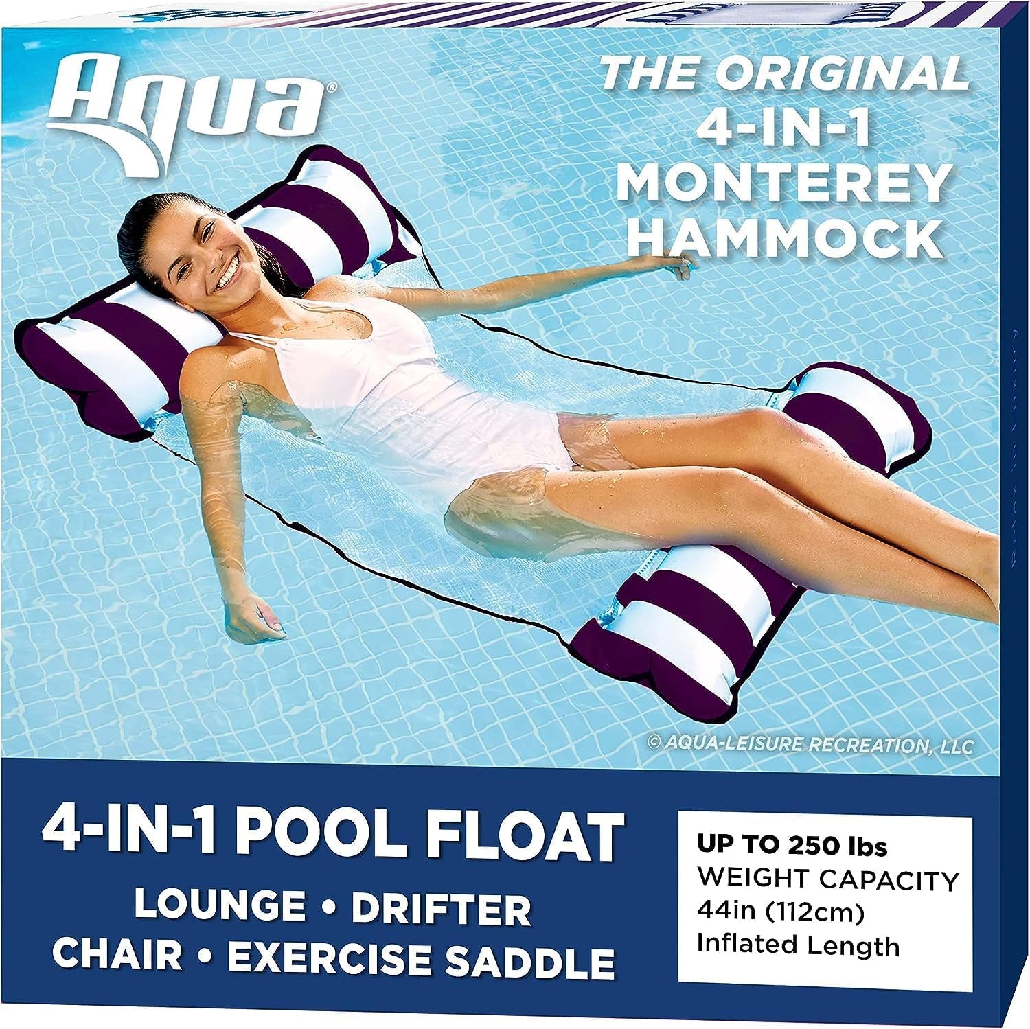 Aqua Original 4-In-1 Monterey Hammock Pool Float & Water Hammock – Multi-Purpose, Inflatable Pool Floats for Adults – Patented Thick, Non-Stick PVC Material