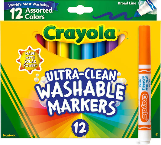 Broad Line Markers (12Ct), Washable Markers for Kids, Classroom Supplies for Teachers, Kids Back to School Supplies, 3+