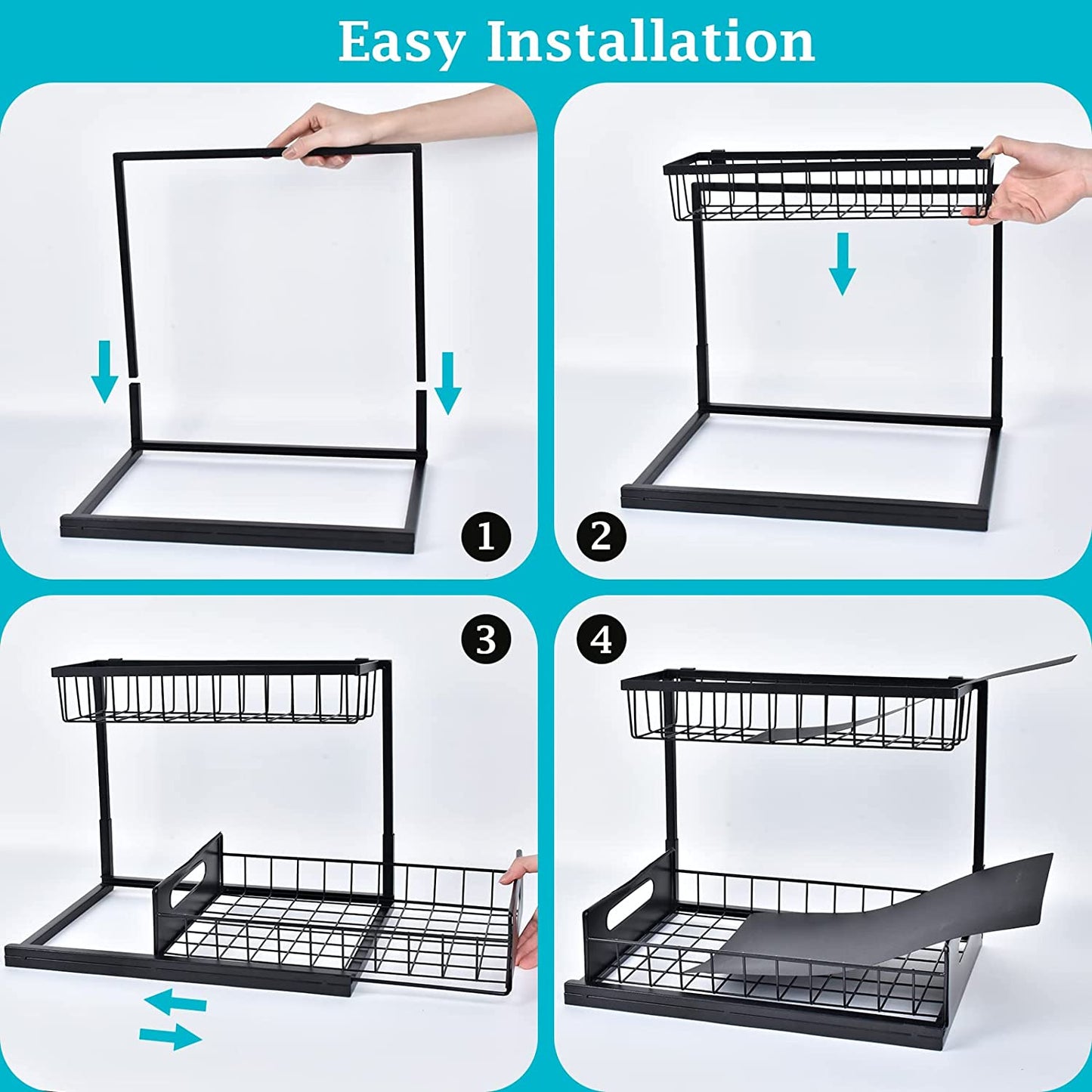 under Sink Organizer and Storage, 2 Pack Pull Out Cabinet Organizer Slide Out Sink Shelf Cabinet Storage Shelves, under Sink Storage for Kitchen Bathroom Cabinet