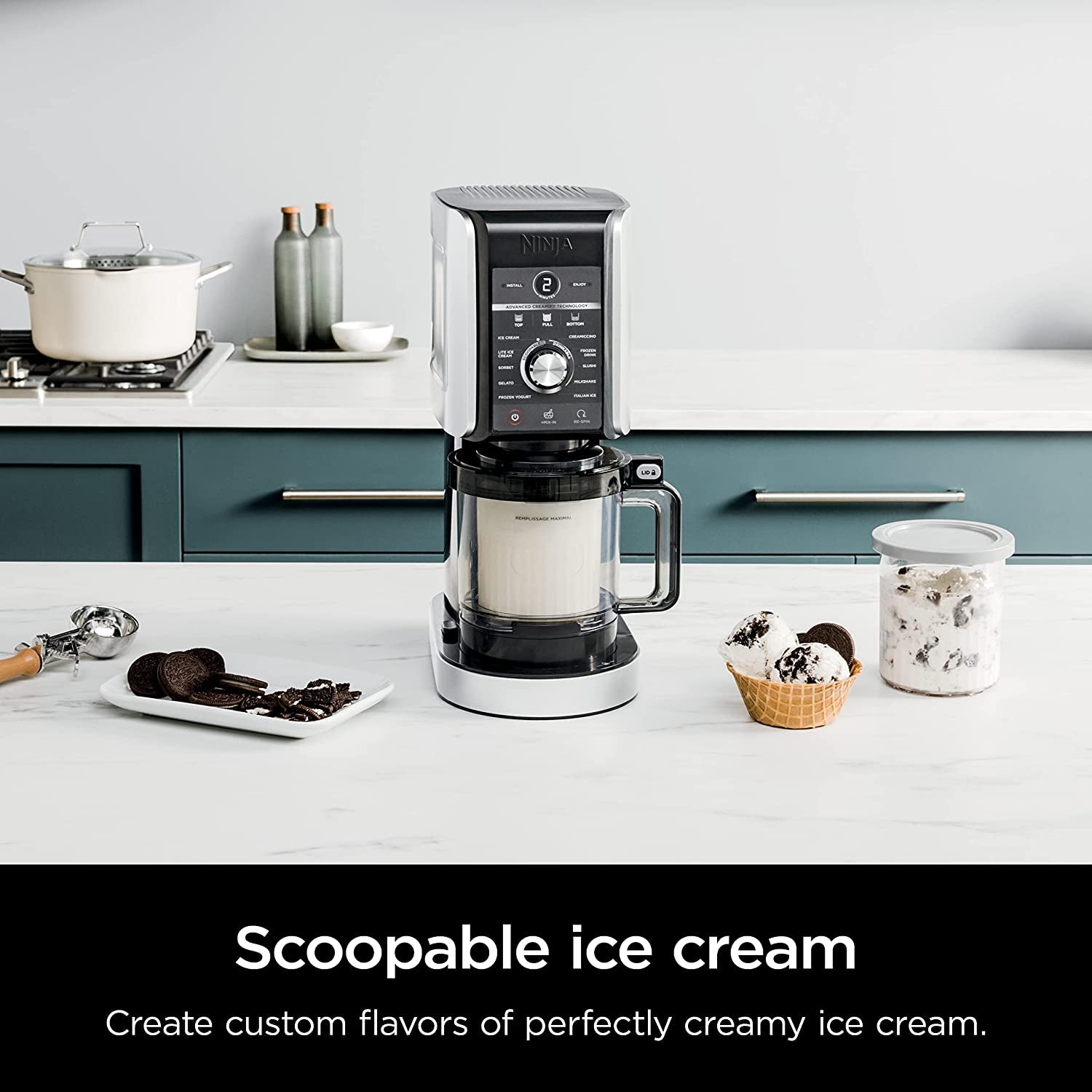 NC501 Creami Deluxe 11-In-1 Ice Cream & Frozen Treat Maker for Ice Cream, Sorbet, Milkshakes, Frozen Drinks & More, 11 Programs, Perfect for Kids, Silver, 11 Functions + (2) 24 Oz. Pints