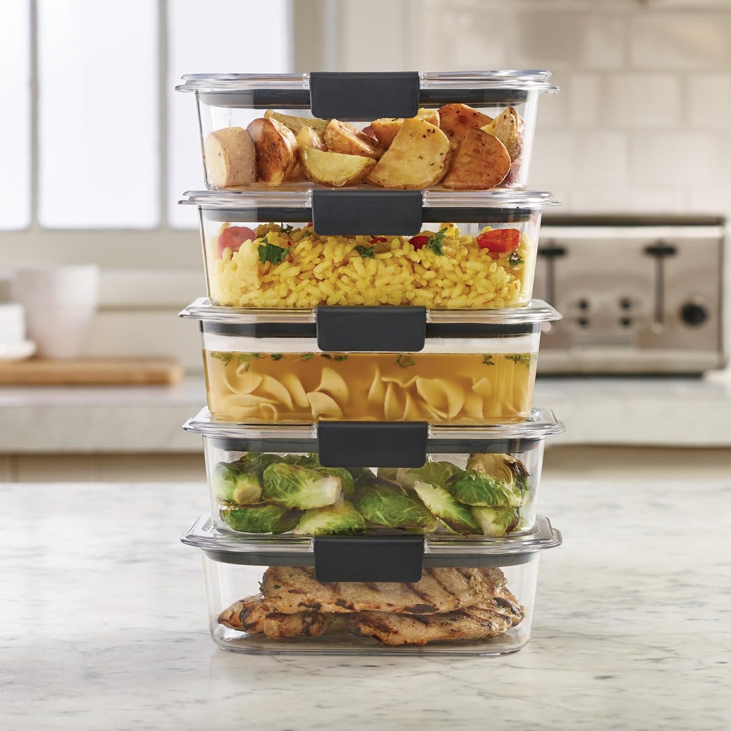 Brilliance Food Storage Containers, BPA Free, Airtight Lids, Ideal for Lunch, Meal Prep & Leftovers, Set of 5 (3.2 Cup)